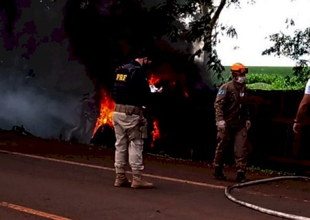 FÁTIMA DO SUL: Bombeiro é atropelado ao atender incêndio em caminhão carregado de porcos
