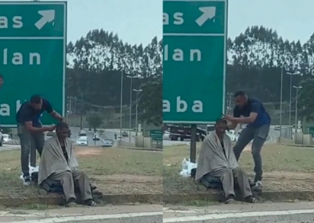 Motoboy aprendiz de barbeiro corta cabelo de sem-teto na rua e viraliza