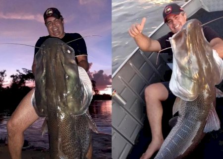 Morador em Vicentina pesca pintado de 1,83 metro e mais de 75 Kg em rio Dourados em Fátima do Sul