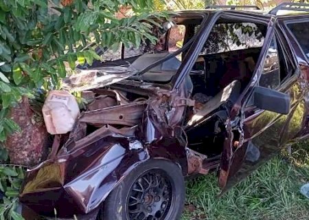 Duas pessoas ficam feridas ap&oacute;s carro colidir em &aacute;rvore