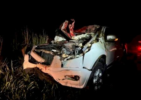 Camionete fica destru&iacute;da e deixa casal ferido ao atropelar cavalo em rodovia
